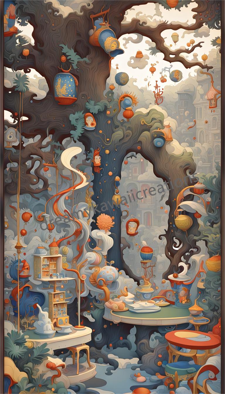 arte gotico giapponese-arredi-paesaggi colorati surreali, sognanti