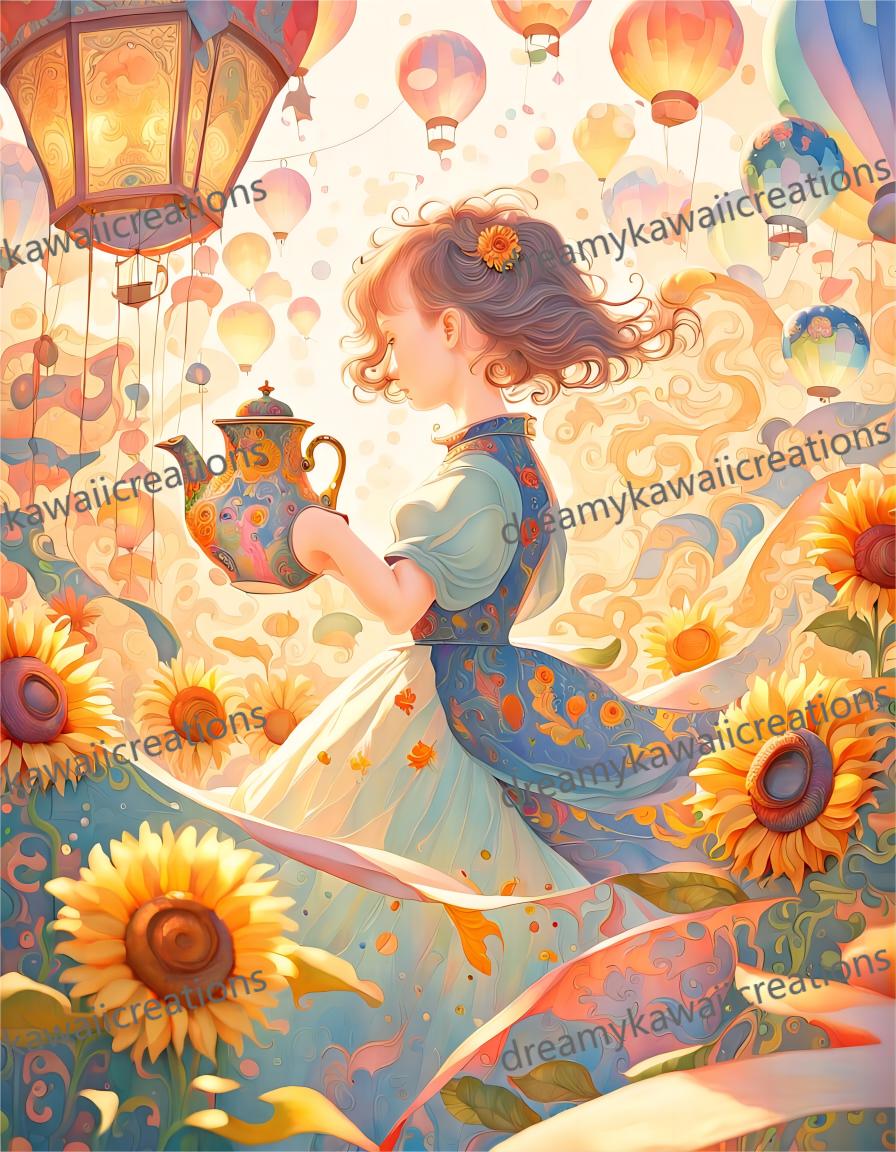 teiere, mongolfiere e girasoli: 13 Clip Art PNG stravaganti e romantiche con colori vivaci blu  e arancio-ultra alta definizione